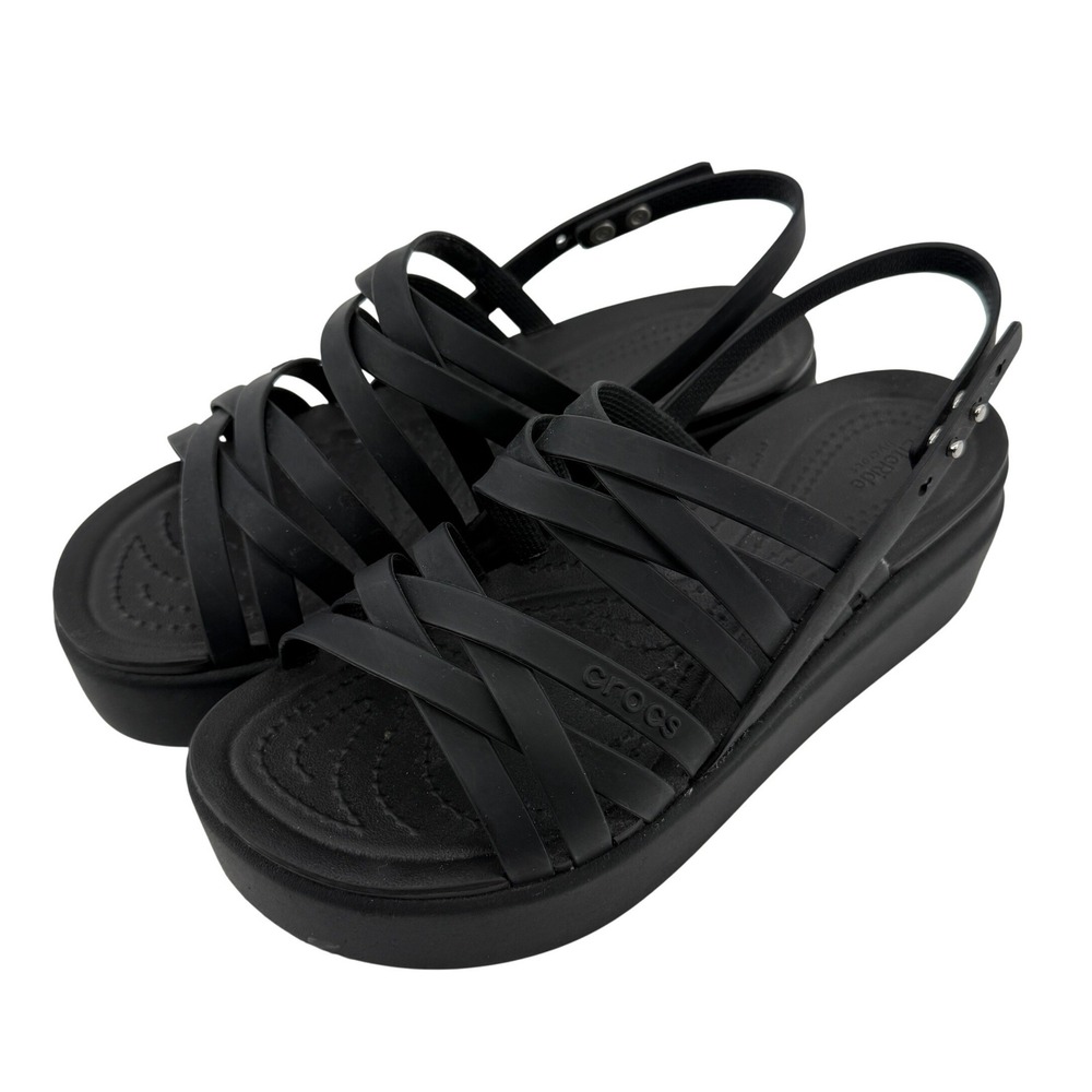 Crocs Brooklyn Strappy Low Wedge Sandal Black Women 6 Comfort Platform Y2K